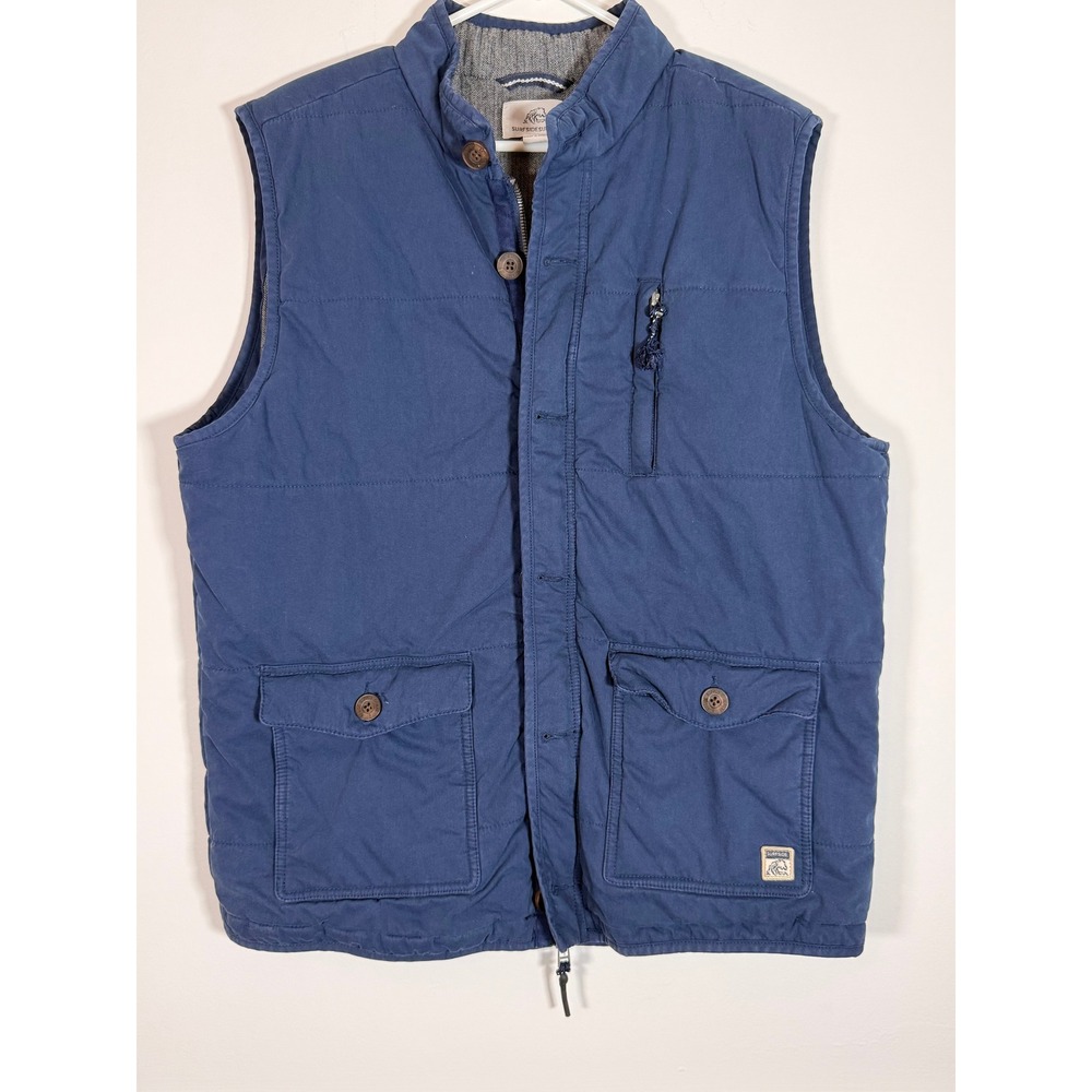 Surfside Supply Mens Navy Blue Quilted Puffer Vest L Herringbone Lining Zip Up